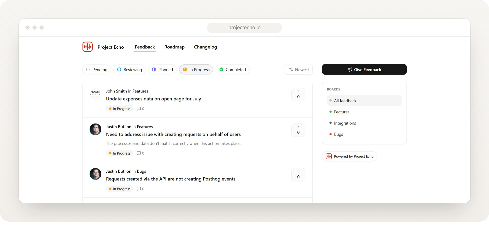 Project Echo feedback portal